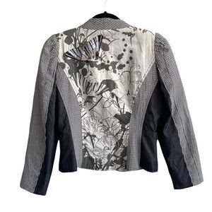 St-martins Cotton Striped Blazer Embellished Butterfly Embroidery Black White 36